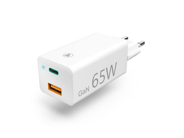Зарядни устройства Hama GaN Charger, USB-C Power Delivery (PD) + USB-A QC 3.0, 65W, white
