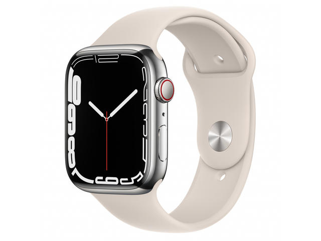 Смарт часовници Apple Watch S7 GPS Cellular, 41mm Silver Stainless Steel Case with Starlight Sport Band - Regular