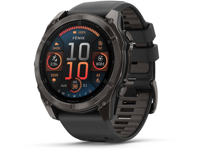 Смарт часовници Garmin fēnix® 8 – 51 mm,  AMOLED, Sapphire - Carbon Gray DLC Titanium с Black/Pebble Gray силиконова каишка