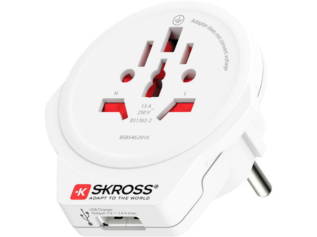 Зарядни устройства Skross World to Europe 1500266, USB, Бял