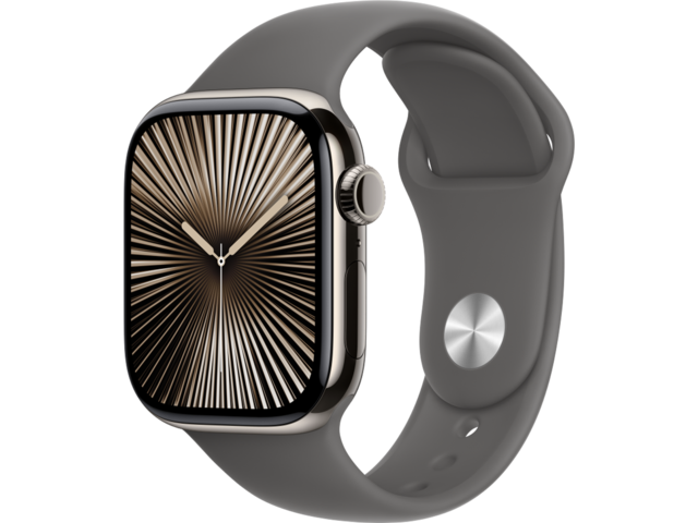 Смарт часовници Apple Watch Series 10 GPS + Cellular 42mm Natural Titanium Case with Stone Grey Sport Band - M/L