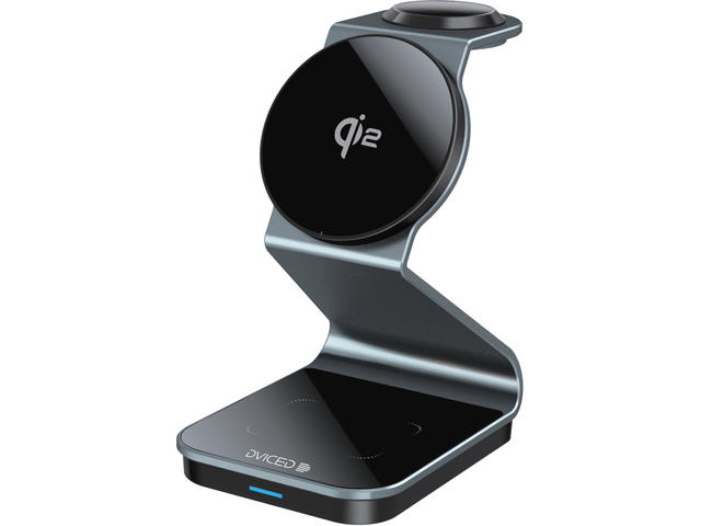 Зарядни устройства Dviced 3-in-1 Magnetic Qi2 wireless charger stand w cable, wall charger - Tarnish gray