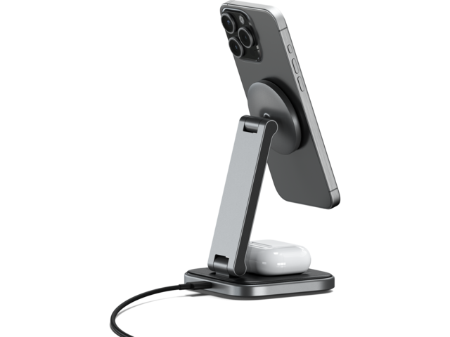 Зарядни устройства Satechi 2-in-1 Foldable Qi2 Wireless Charging Stand (Space Gray)