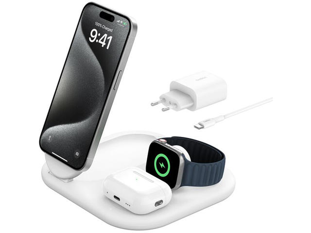 Зарядни устройства Belkin BOOSTCHARGE Qi2 15w 3в1 - в бяло