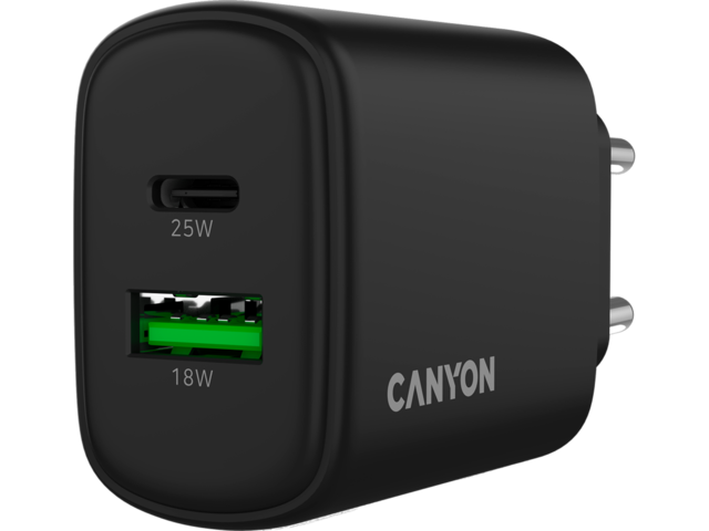 Зарядни устройства Canyon OnCharge 250 25W 1xPD 1xQC EU Black
