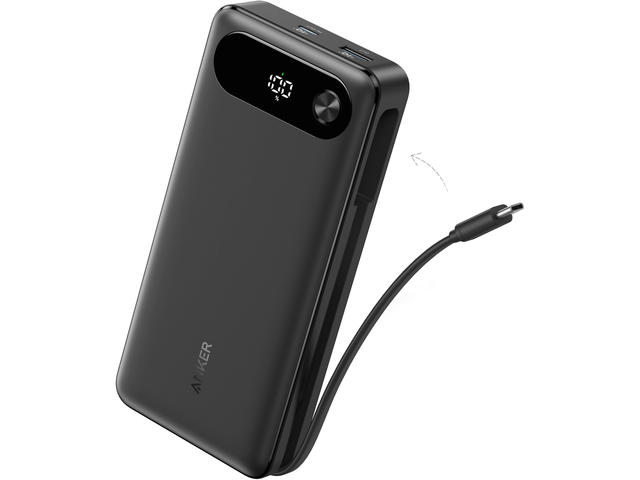 Външни батерии Anker Power Bank (20K, 87W, вграден USB-C кабел), Black