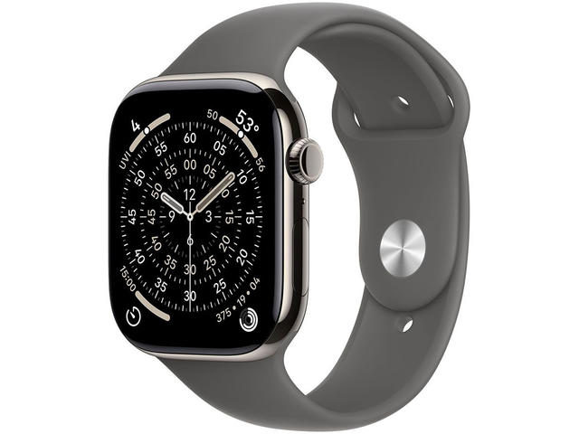 Смарт часовници Apple Watch S11 GPS + Cellular 46mm Natural Titanium Case with Stone Grey Sport Band - M/L