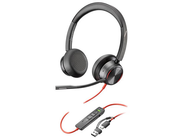 Слушалки HP Poly Blackwire 8225 стерео USB-C слушалки + USB-C/A адаптер (8X223AA)